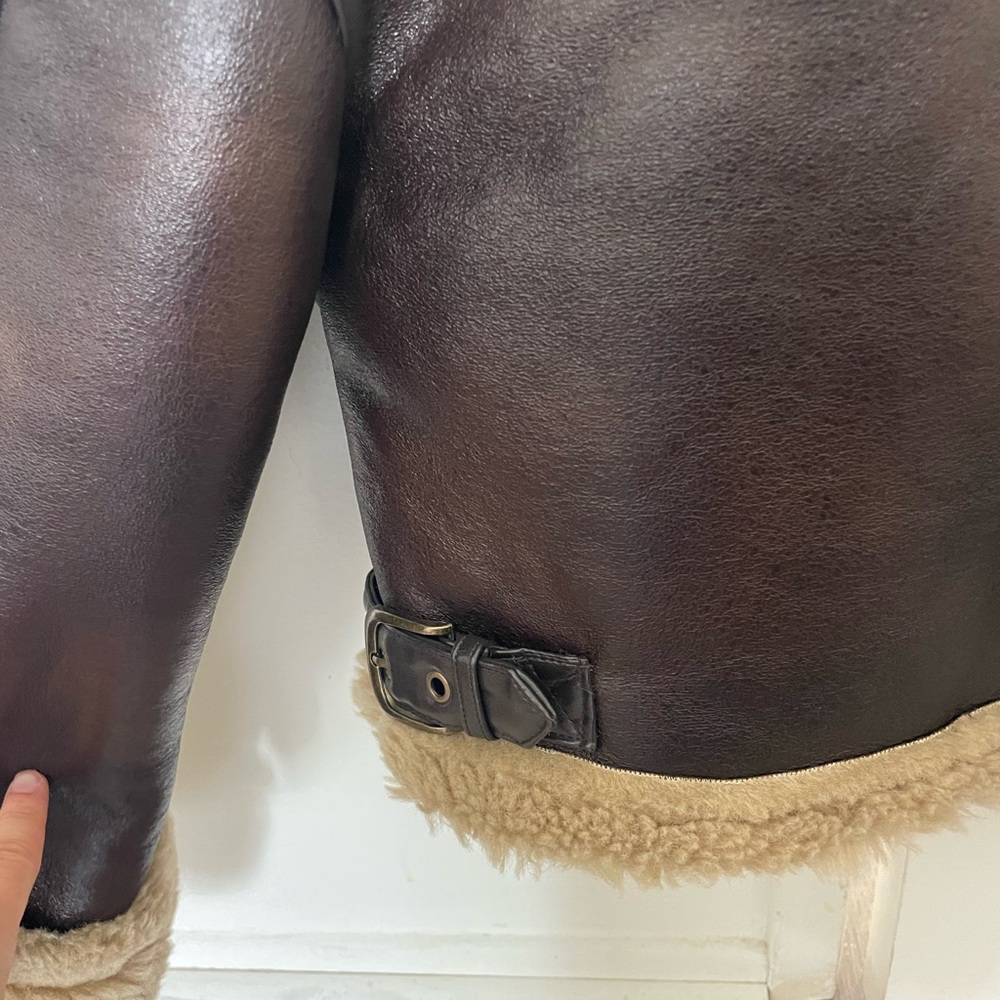 Brown Shearling-Lined Aviator Jacket with Tan Fur… - image 6